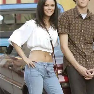 Vintage Juicy Couture Y2K Low Rise Wide Leg Flare  Ribbon Tie Waist Jeans Sz 28